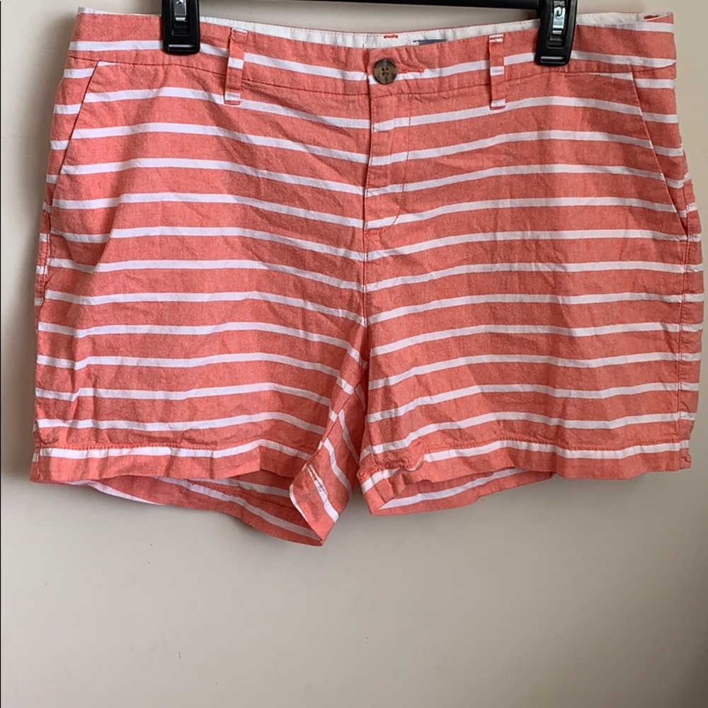 Coral orange and white horizontal stripes shorts